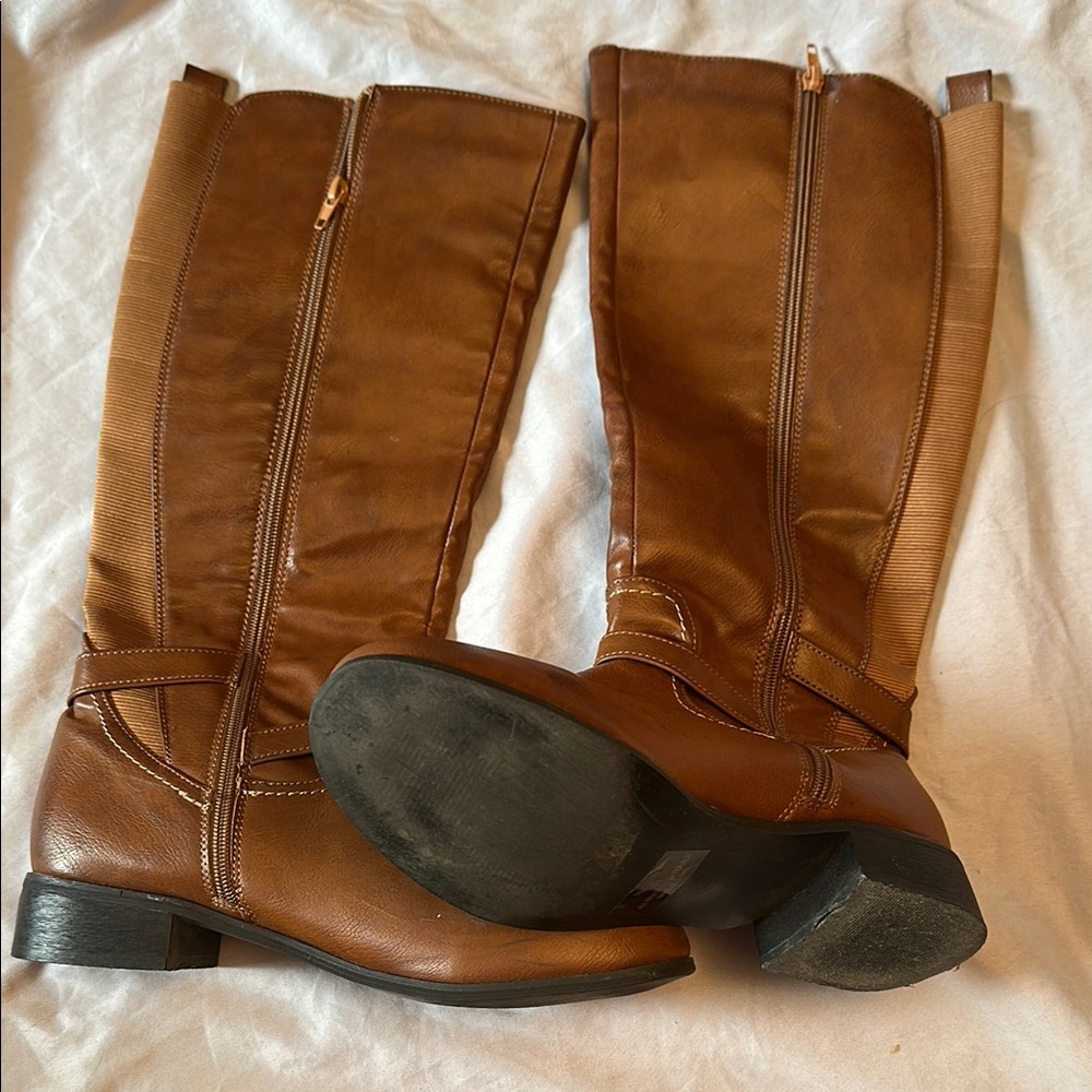 X Studio Brown Knee Hi Riding Boots with Zipper